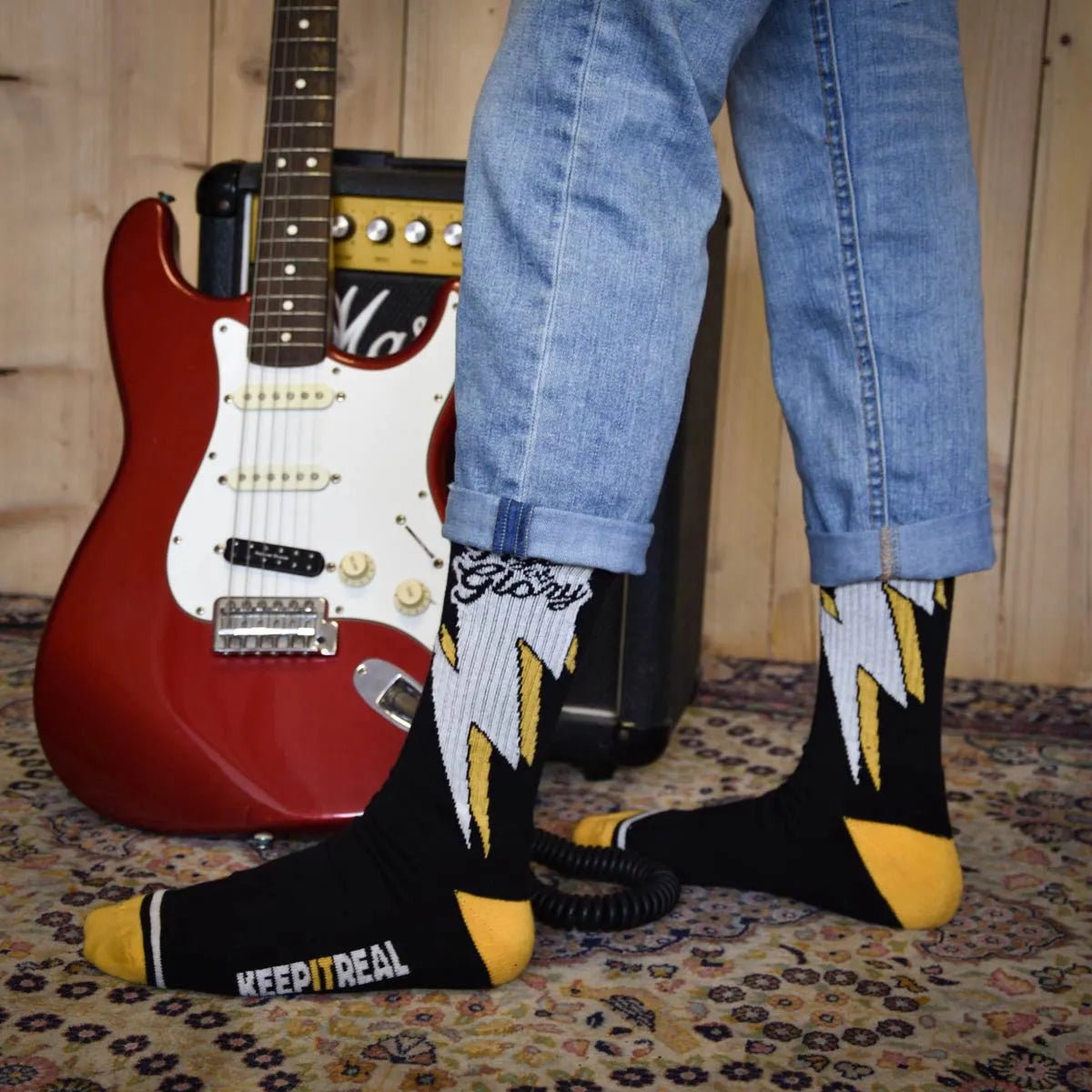 Age of Glory Bolt Socks in Black and Yellow