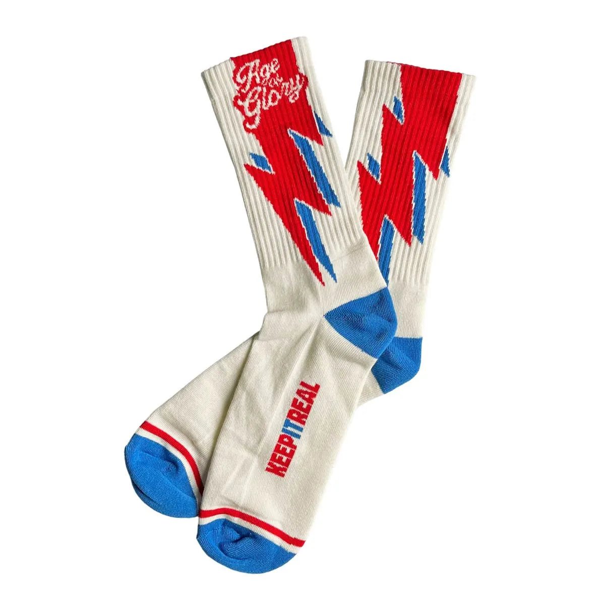 Age of Glory Bolt Socks in White and Blue