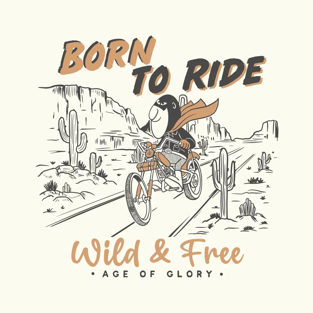 Age of Glory Born To Ride T-shirt in Ecru