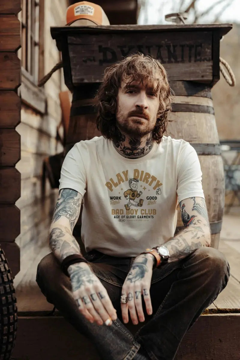 Age of Glory Born To Ride T-shirt in Ecru | Veloce Club
