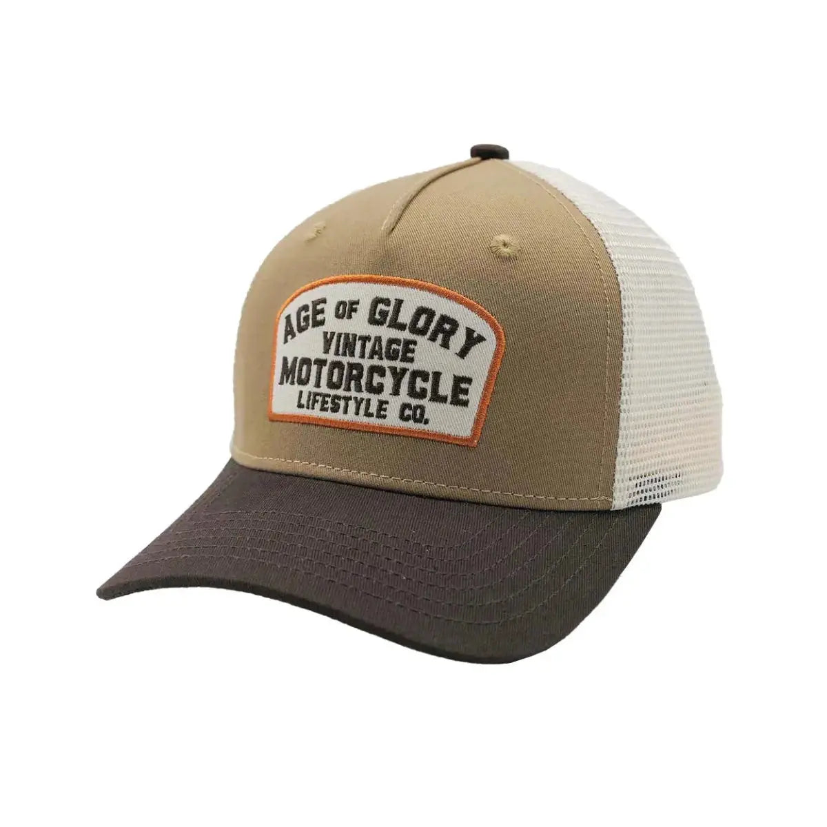 Age of Glory Buddy Trucker Cap in Khaki, Brown and Off-white Age of Glory
