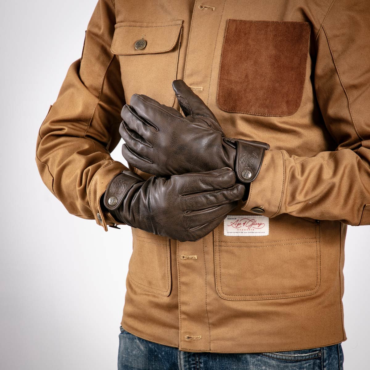 Age of Glory Carpenter Winter Leather CE Gloves in Brown