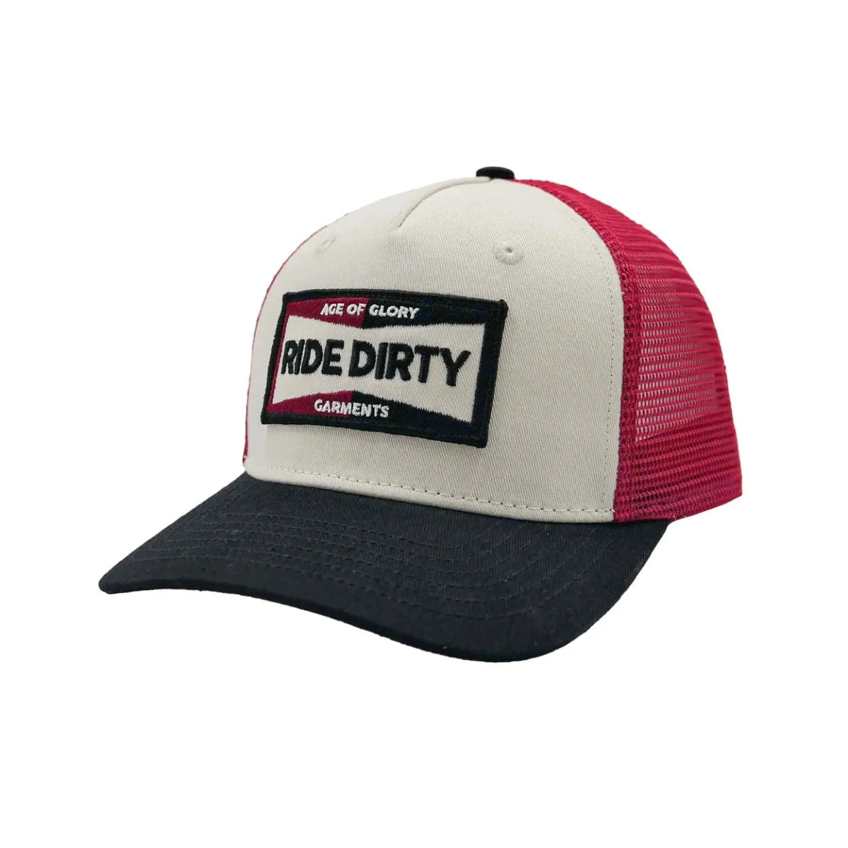 Age of Glory Ride Dirty Trucker Cap in Red, White & Black