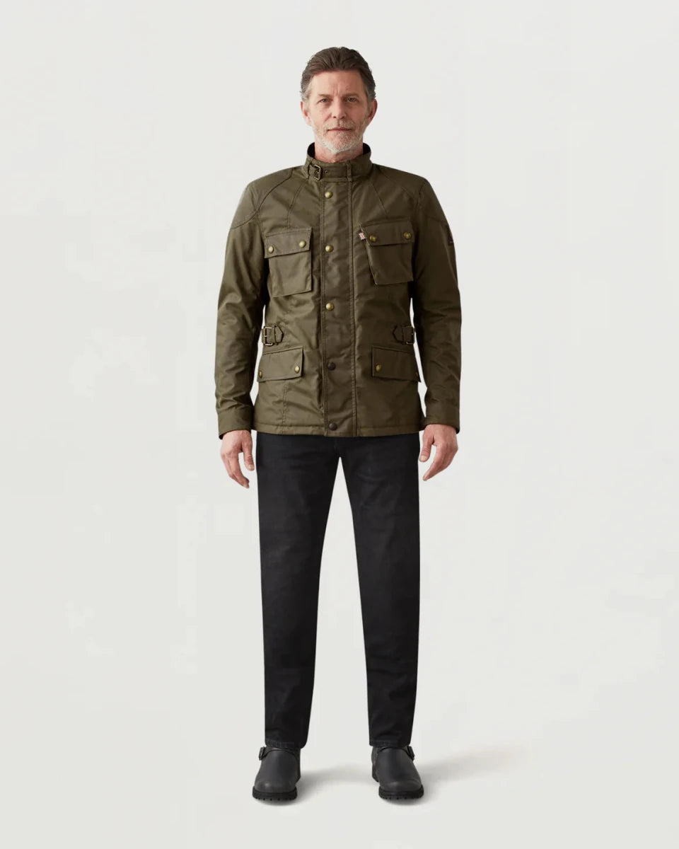 Belstaff Crosby Waxed Cotton Jacket In Forest Green | Veloce Club