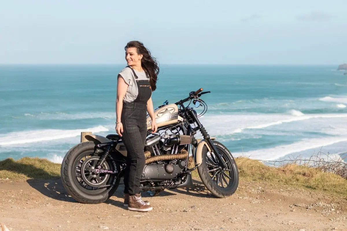 MotoGirl Daisy Dungarees in Black | Veloce Club