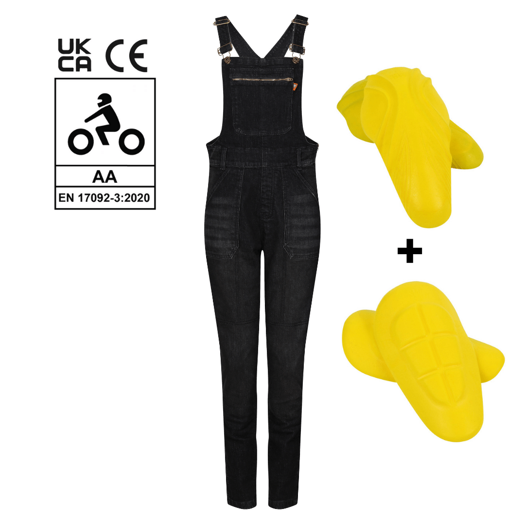 MotoGirl Daisy Dungarees in Black available at Veloce Club