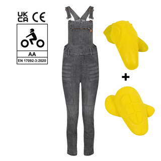 MotoGirl Daisy Dungarees in grey available at Veloce Club