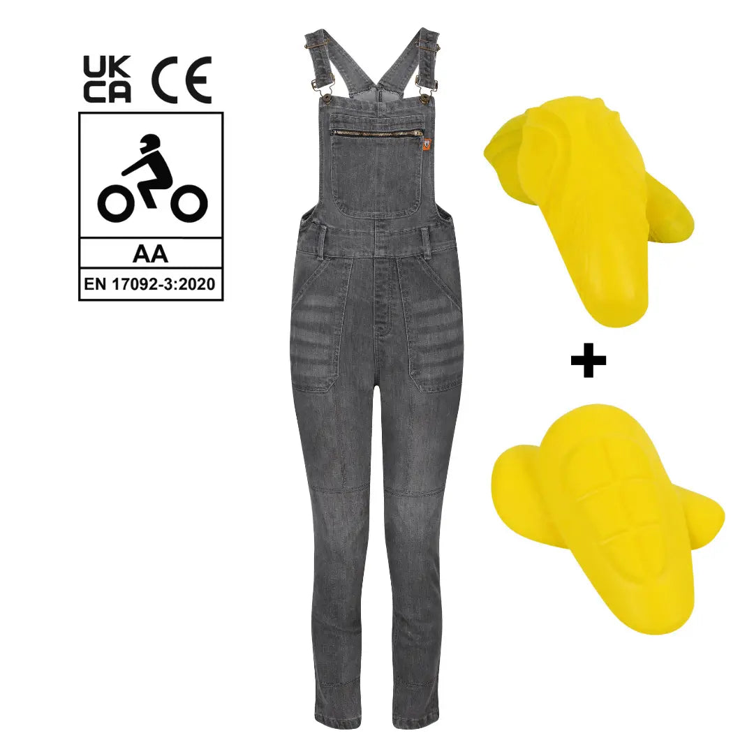 MotoGirl Daisy Dungarees in grey available at Veloce Club