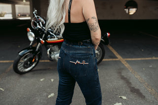 MotoGirl Ellie Women's Motorcycle Jeans in Blue - available at Veloce Club