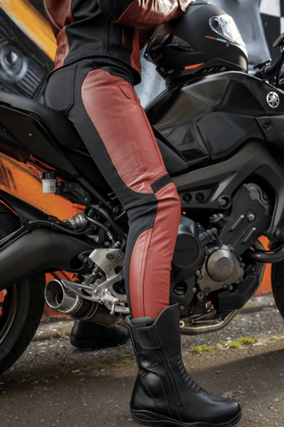 Fiona Red Leather Trousers - available at Veloce Club