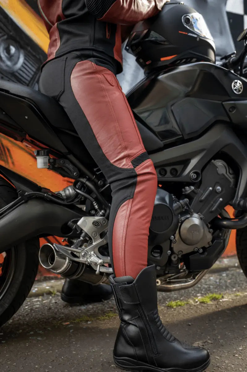Fiona Red Leather Trousers - available at Veloce Club