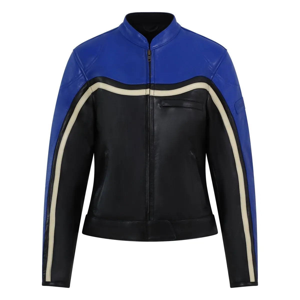 MotoGirl Hayley Blue Leather Jacket available at Veloce Club