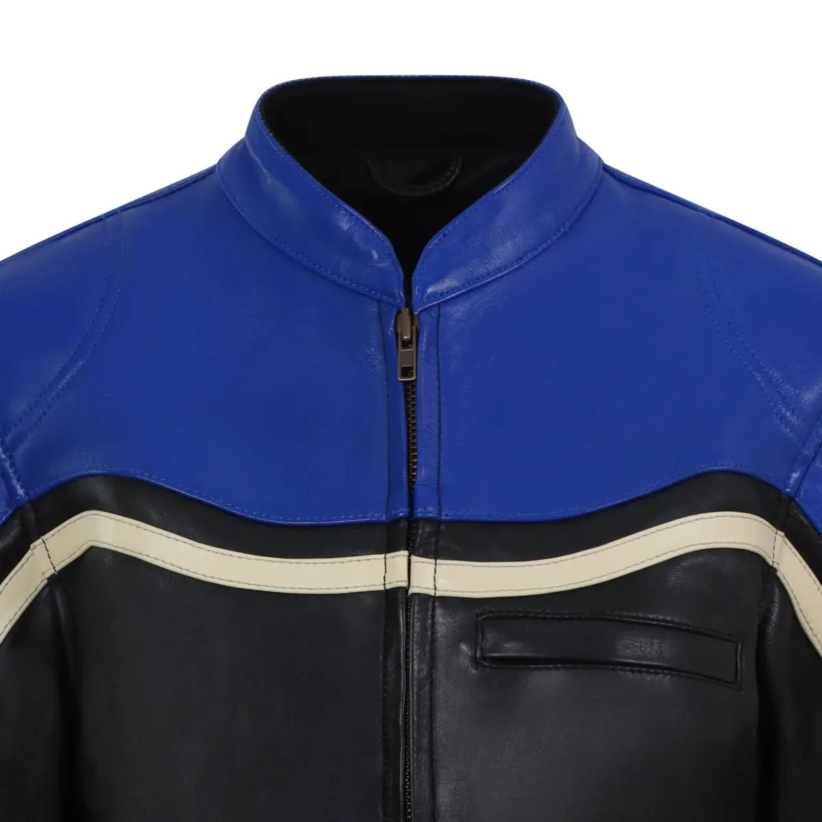 MotoGirl Hayley Blue Leather Jacket available at Veloce Club