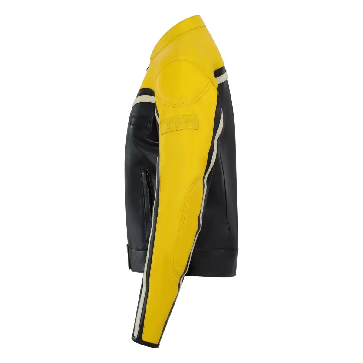 MotoGirl Hayley Yellow Leather Jacket available at Veloce Club