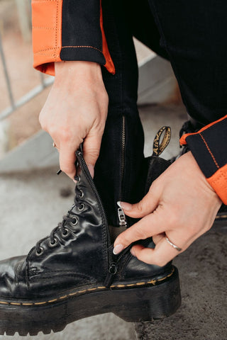 MotoGirl Isla Motorcycle Blue Jeans available at Veloce Club