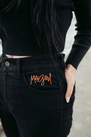 MotoGirl Isla Motorcycle Blue Jeans available at Veloce Club