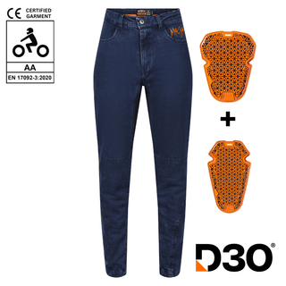 MotoGirl Isla Motorcycle Jeans in blue available at Veloce Club