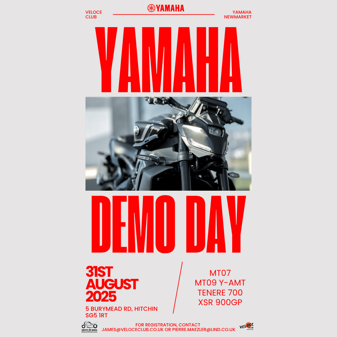 LIND YAMAHA X VELOCE CLUB DEMO DAY - 31st AUGUST - available at Veloce Club