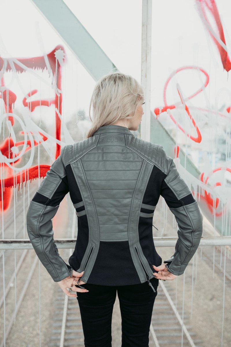 MotoGirl Amelia Leather Jacket Grey - available at Veloce Club