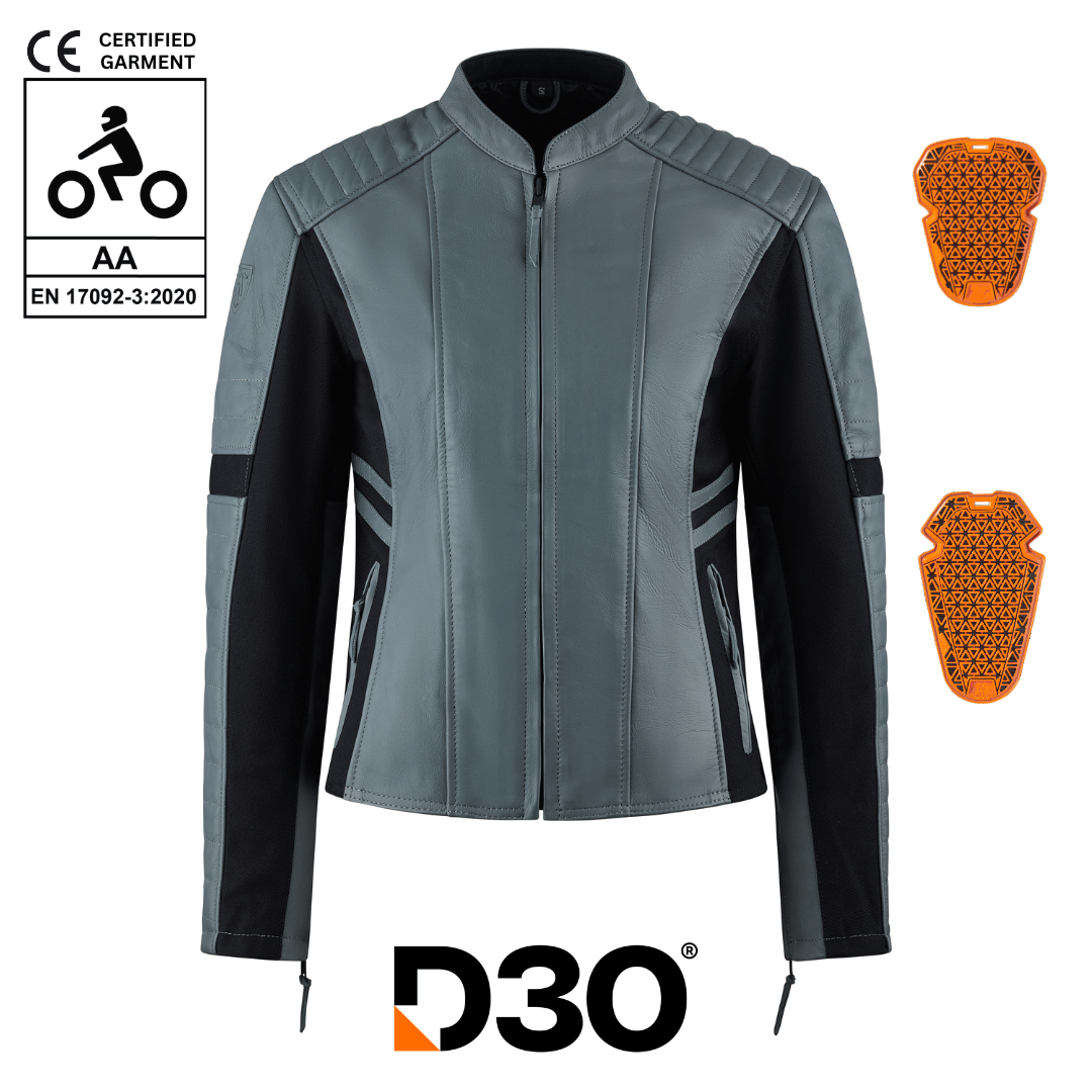 MotoGirl Amelia Leather Jacket Grey - available at Veloce Club