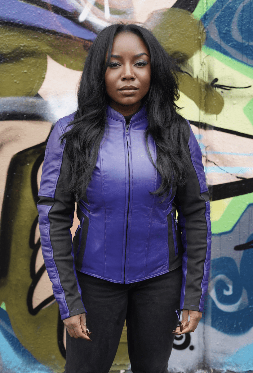 MotoGirl Amelia Leather Jacket Purple - available at Veloce Club