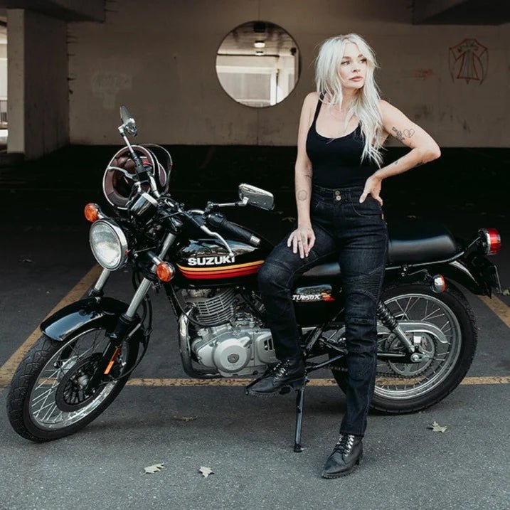 MotoGirl Ellie Women's Motorcycle Jeans in Black | Veloce Club