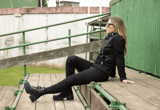 MotoGirl Nimi Zip Trousers in Black available at Veloce Club