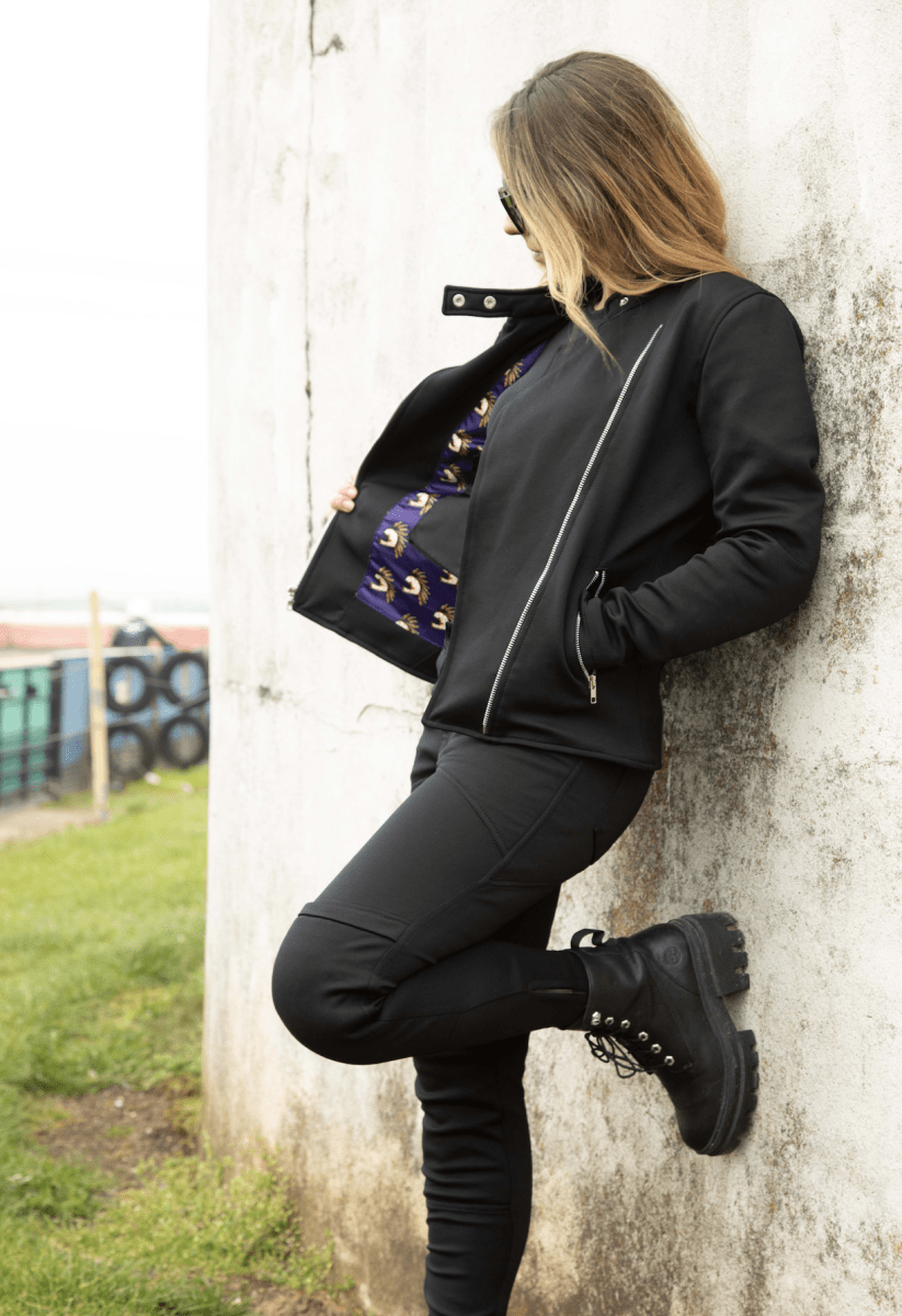 MotoGirl Nimi Zip Trousers in Black available at Veloce Club