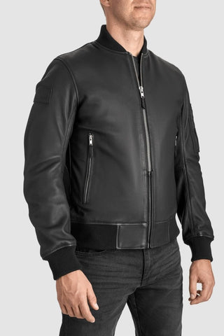 Pando Moto Falcon Leather Aviator Jacket in Black - available at Veloce Club