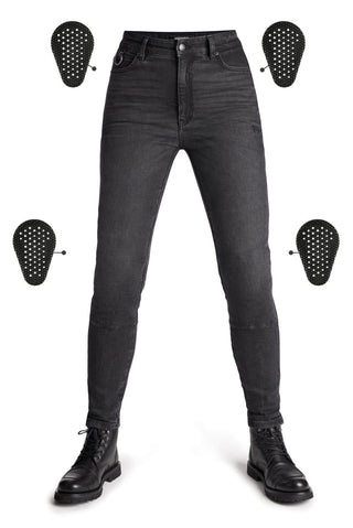Pando Moto Kaya Slim Women's Jeans in Grey available at Veloce Club
