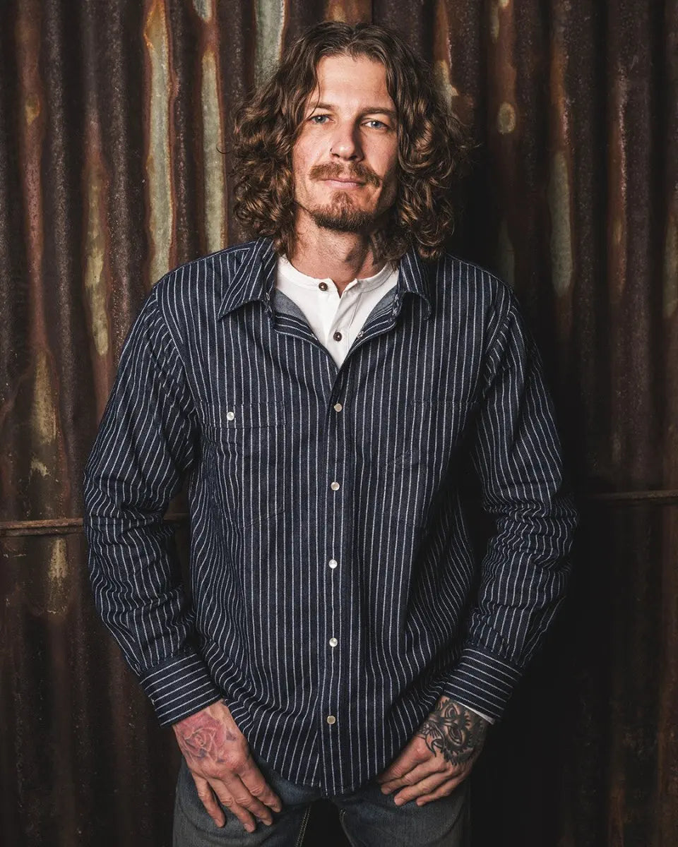 Pike Brothers 1937 Roamer Shirt Blue Wabash Denim - available at Veloce Club