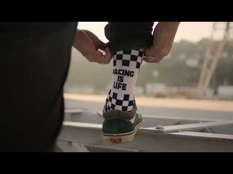 Load video: Age of Glory Enthusiasts Socks Black Red Off-White