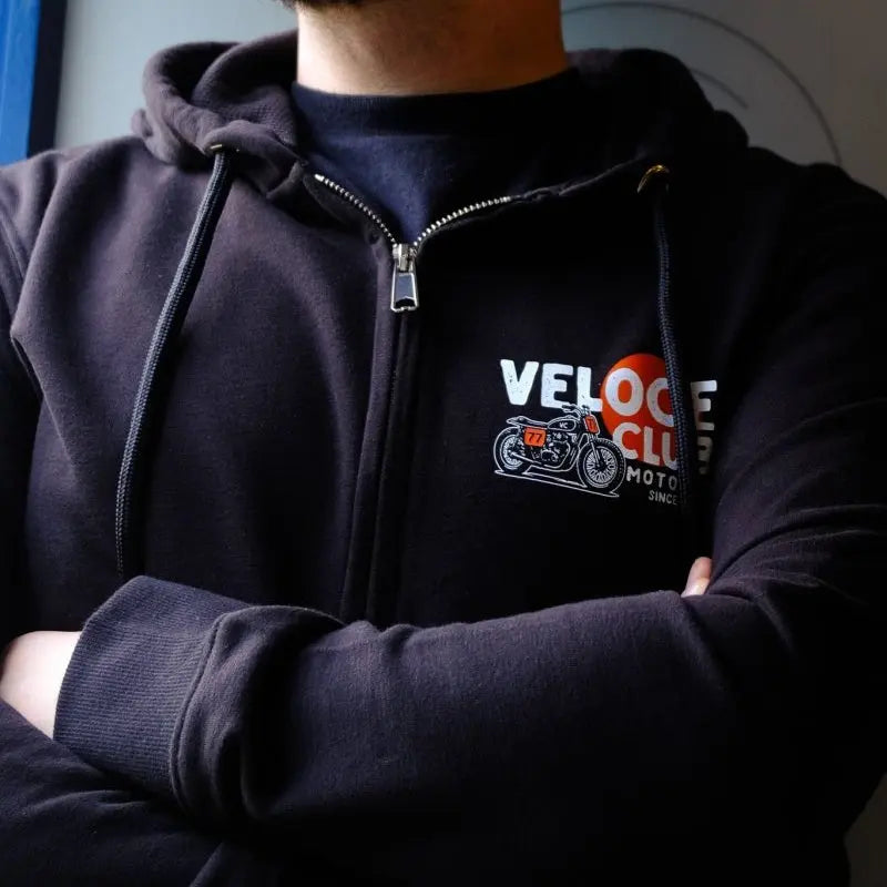 Veloce Club Scrambler77 Hoodie in Black - available at Veloce Club