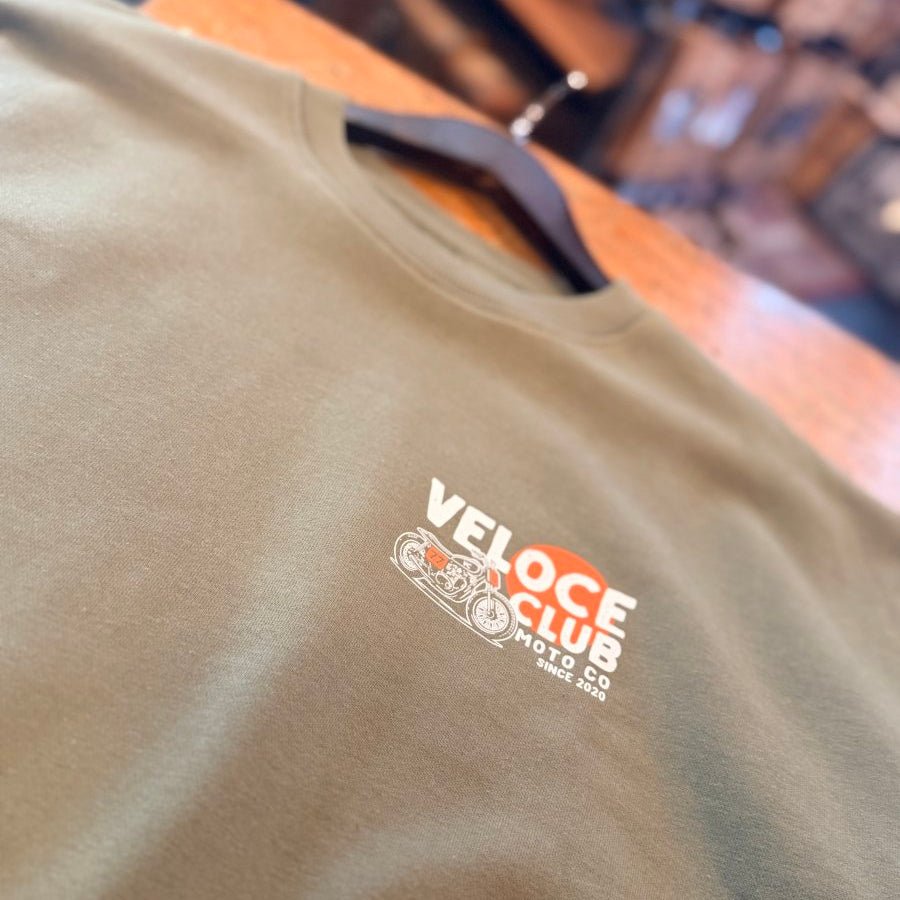 Veloce Club Scrambler77 Motorcycle Sweatshirt in Green - available at Veloce Club