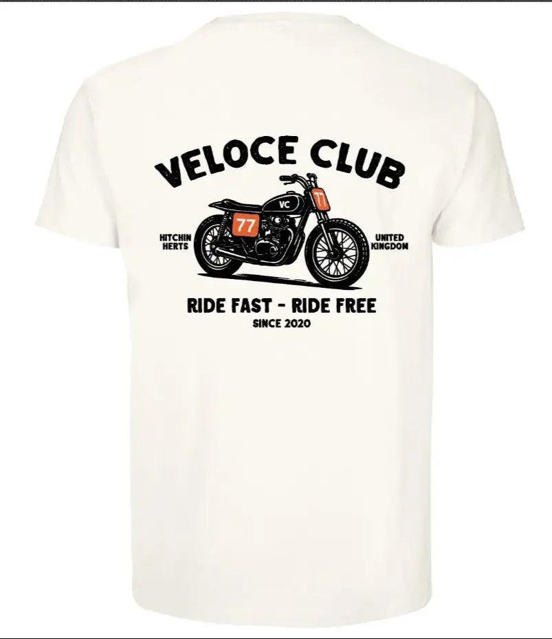 Veloce Club Scrambler77 T-shirt in Ecru - available at Veloce Club