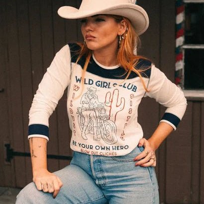 Wildust Sisters Wild Girls Club Long Sleeve - White & Blue | Veloce Club