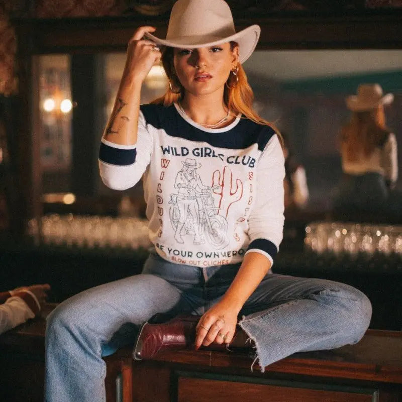 Wildust Sisters Wild Girls Club Long Sleeve - White & Blue | Veloce Club
