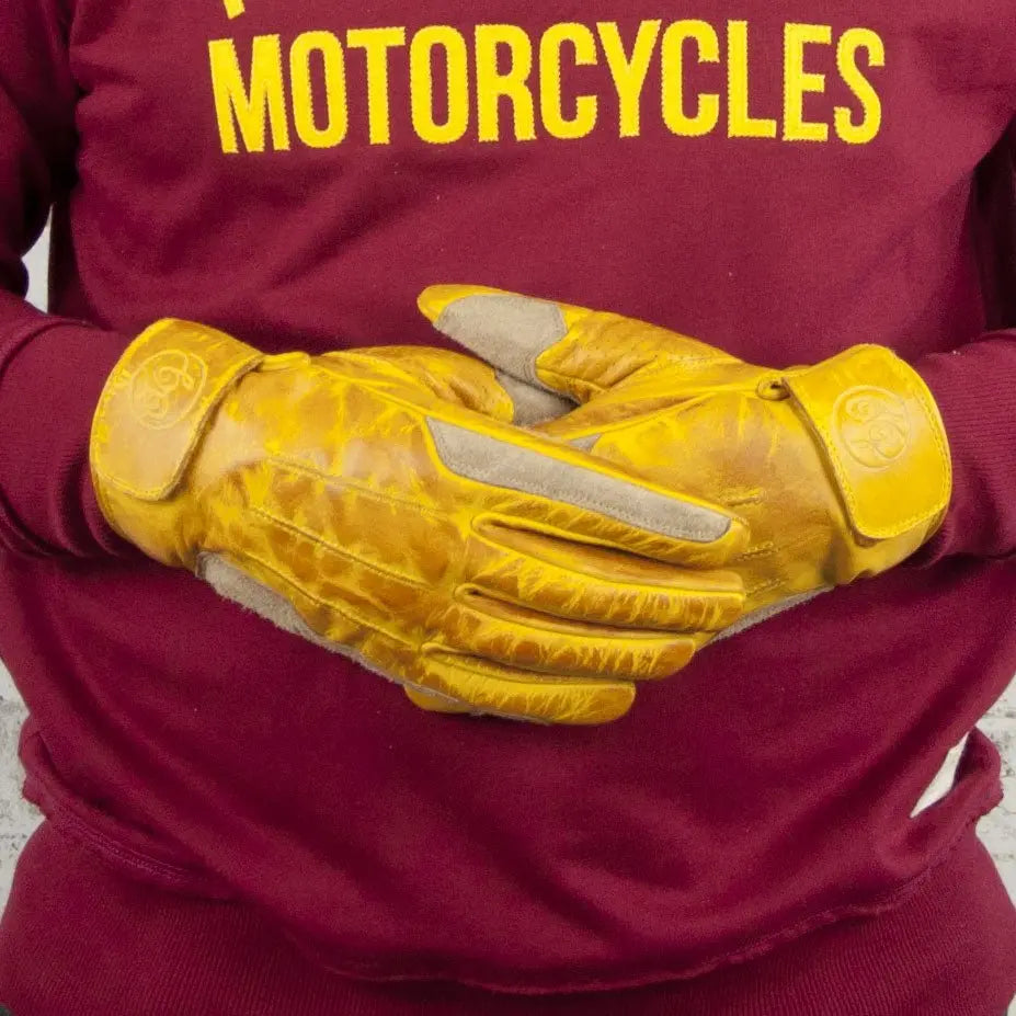 Age of Glory Rover Leather CE Gloves in Waxed Yellow | Veloce Club