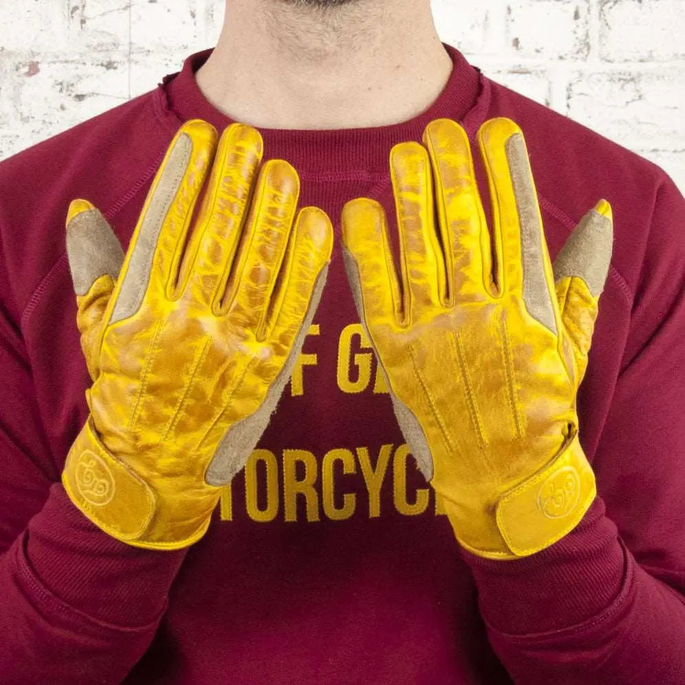 Age of Glory Rover Leather CE Gloves in Waxed Yellow | Veloce Club