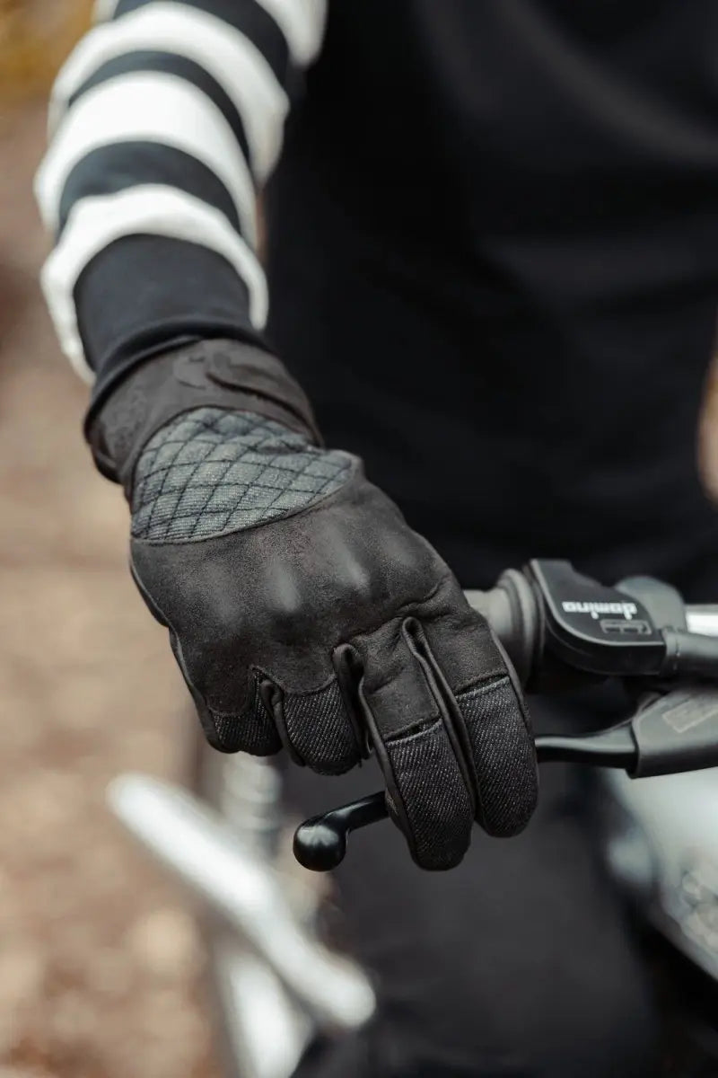Age of Glory Shifter Gloves Black Leather & Denim | Veloce Club