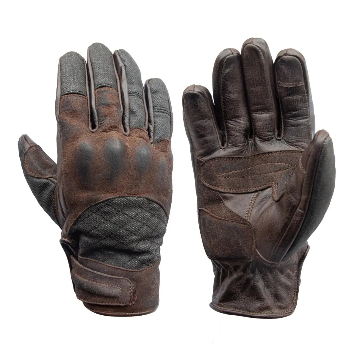 Age of Glory Shifter Gloves Brown Leather & Denim | Veloce Club