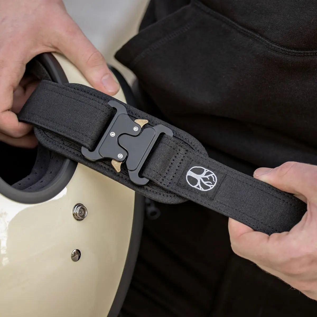 Sling Waxed Cotton Motorcycle Helmet Strap in Black