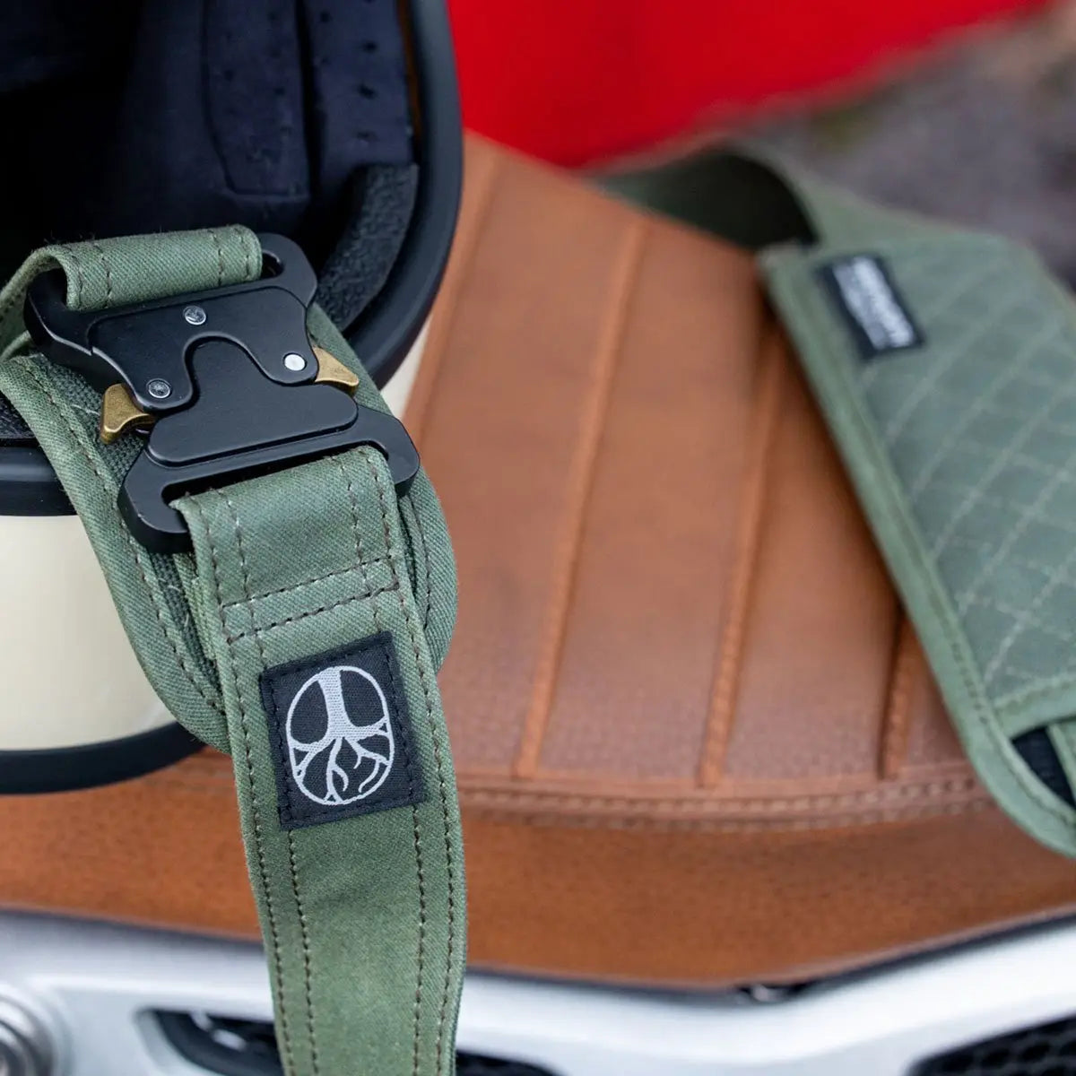 Sling Waxed Cotton Motorcycle Helmet Strap in Green