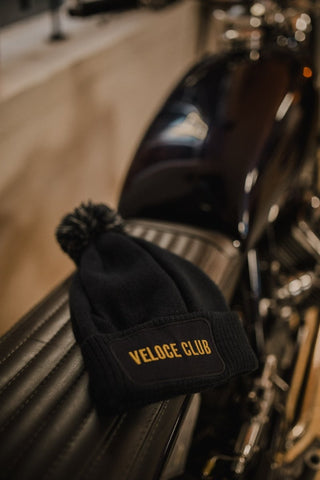 Veloce Club Bobber Bobble Beanie in Modena Blue