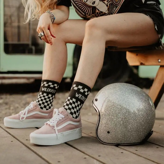Wildust Sisters Checkboard Socks - Grey | Veloce Club