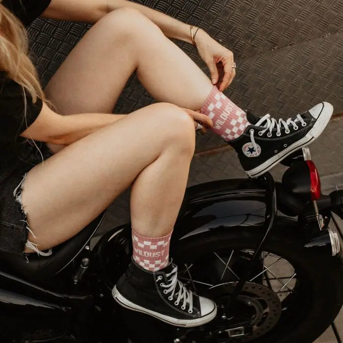 Wildust Sisters Checkboard Socks - Pink | Veloce Club