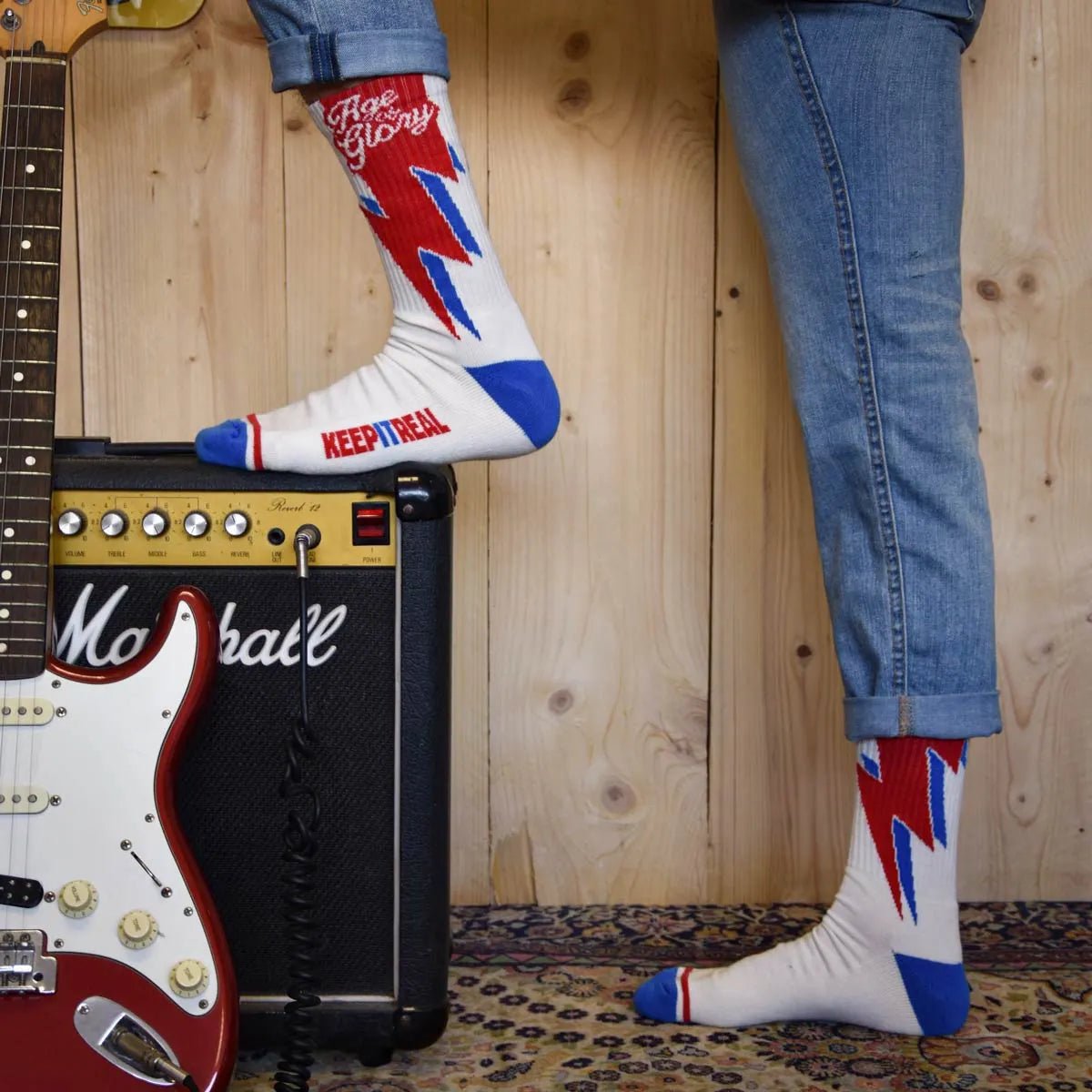 Age of Glory Bolt Socks in White and Blue