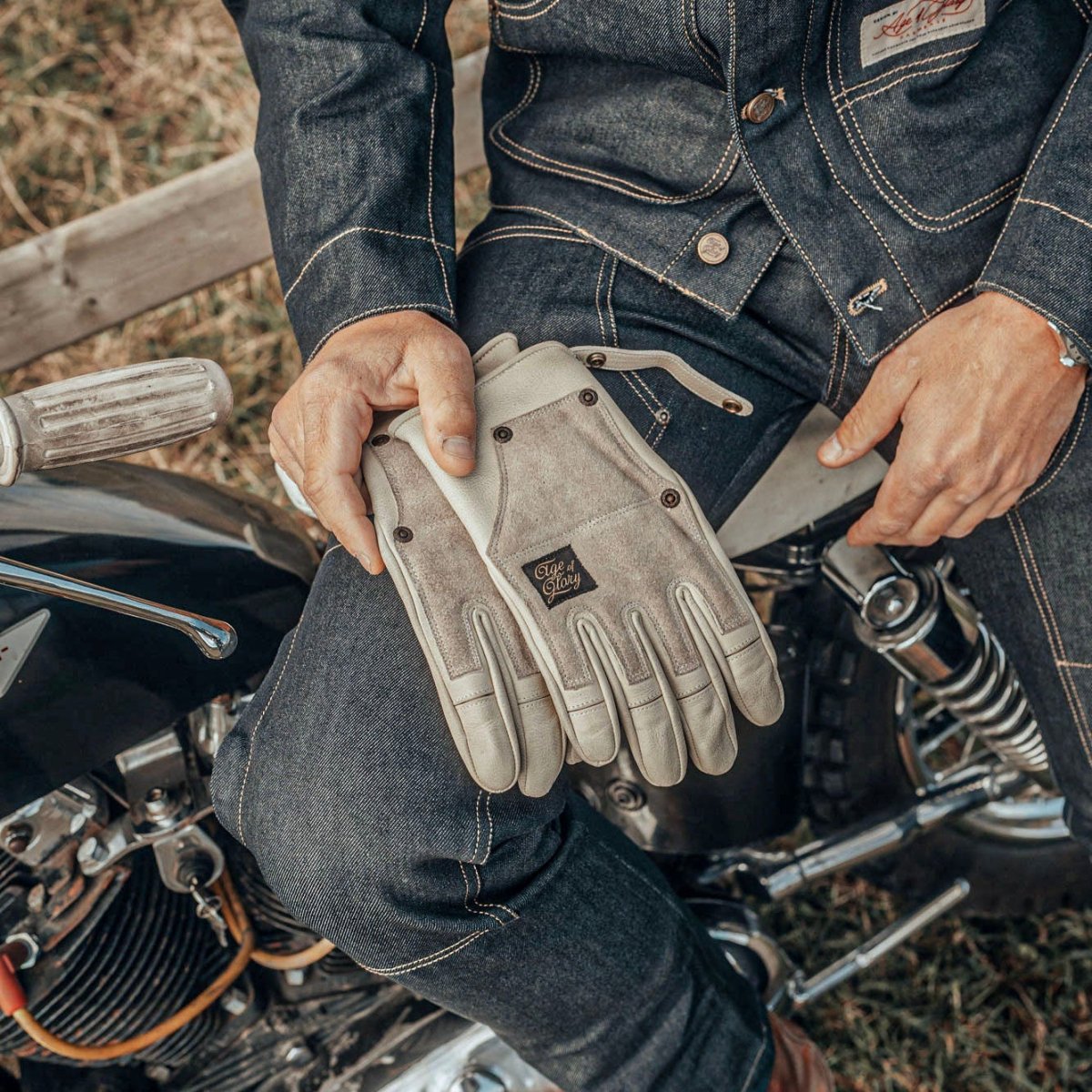 Age of Glory Crafter Motorcycle Gloves Aged White | CE Leather Gloves available at Veloce Club