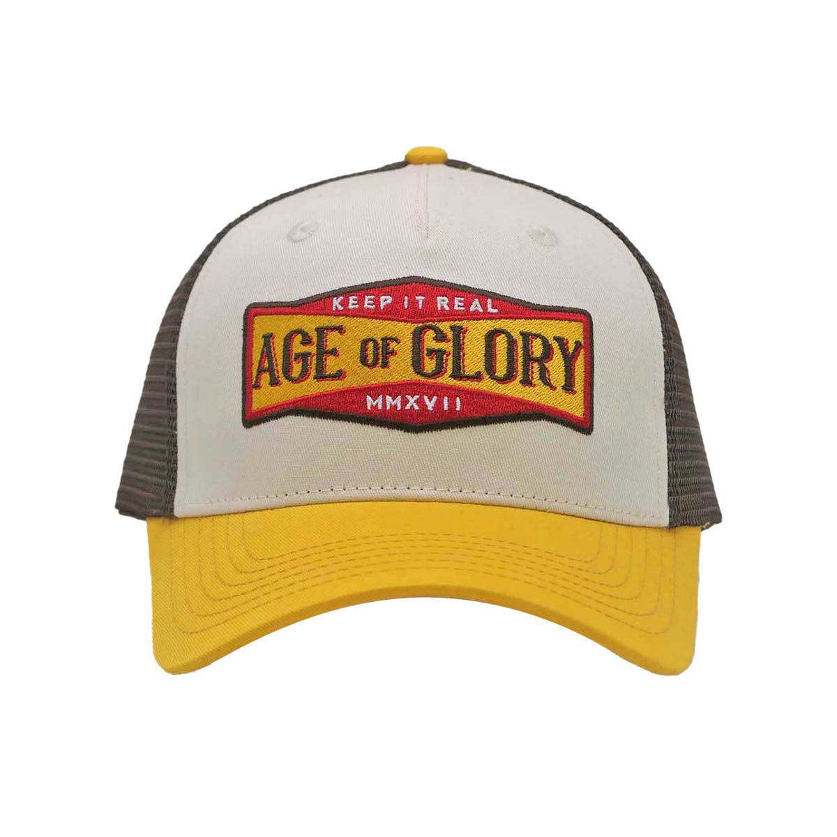 Age of Glory Keep It Real Trucker Cap in Off-White and Yellow - available at Veloce Club