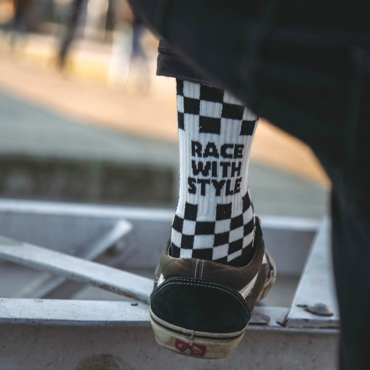 Age of Glory Racing Socks in Black and White Checkered